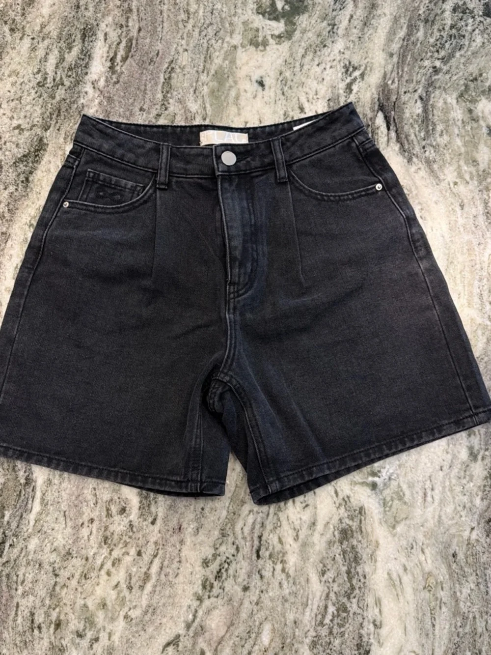 Black High-Rise Denim Shorts